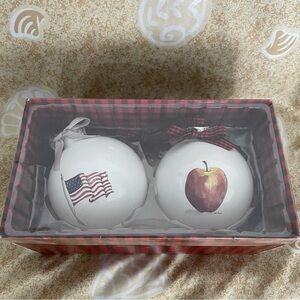 Rae Dunn Glass Christmas Ornaments USA Flag & Apple